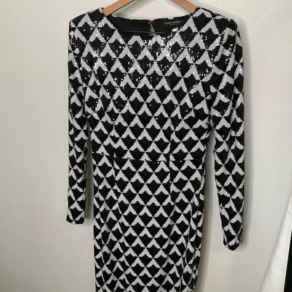 Ramy Brook Celia Sequin Maxi Dress In Black Checkmate - Picture 6 of 15